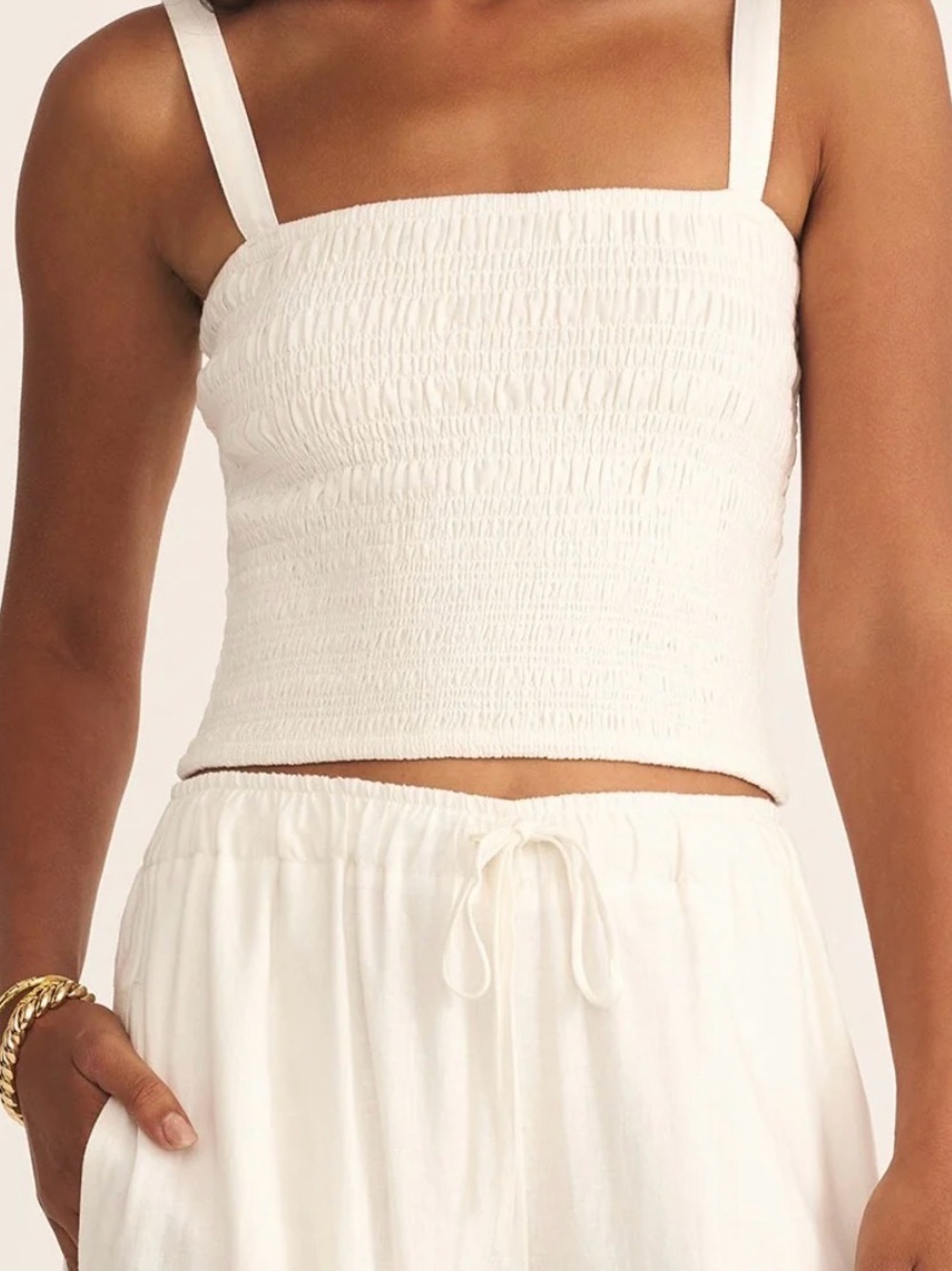 Z Supply Amelie Smocked White Linen Tank Top NWT Size Small